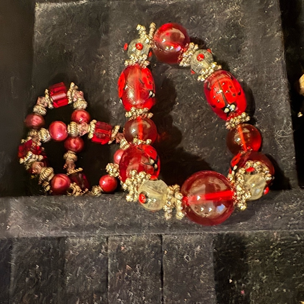 Elegant Red & Silver Beaded Bracelets